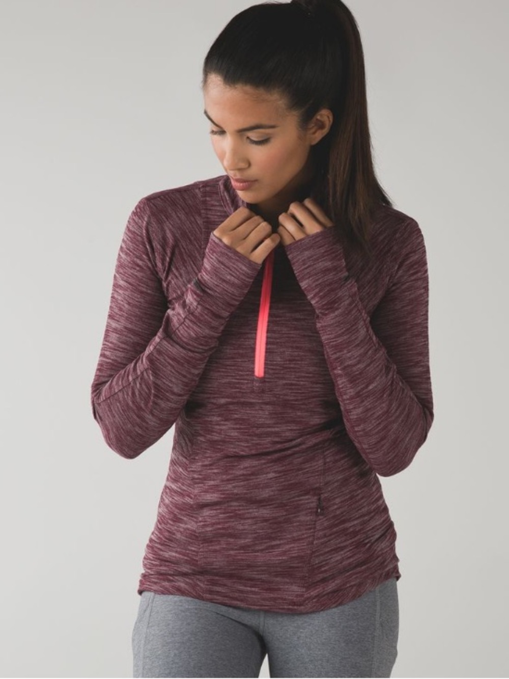 Lululemon Kanto Catch Me 1/2 Zip Heathered Bordeaux Drama Size 10 Long Sleeve